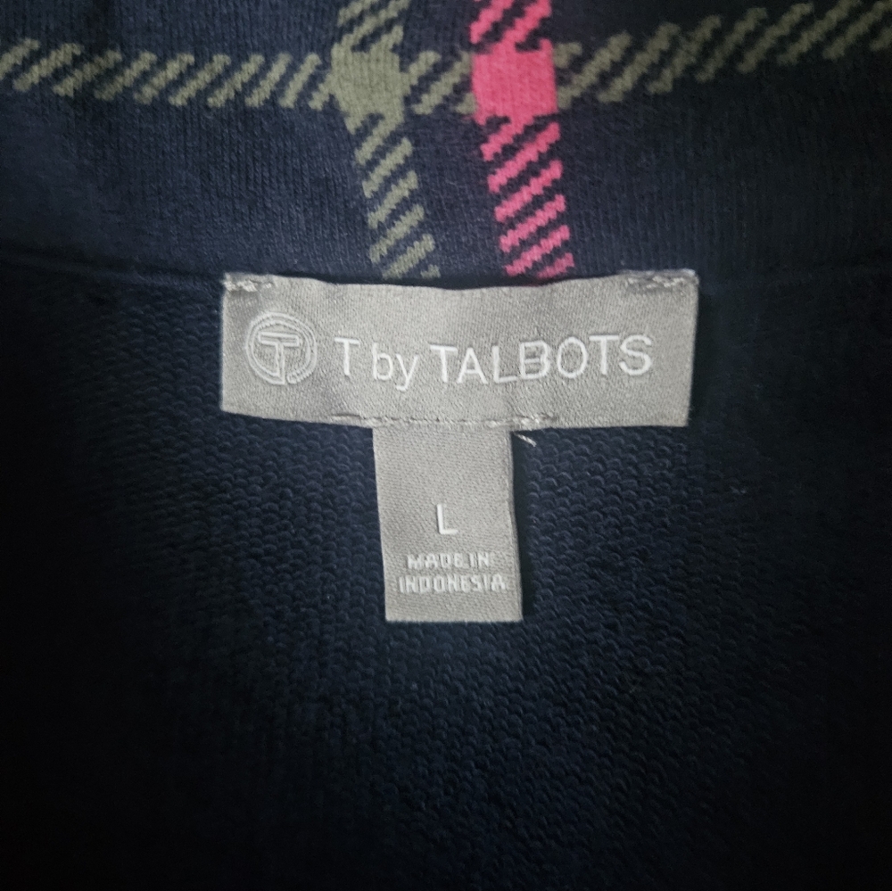 TALBOTS Pink & Green Tattersall Plaid Navy Fleece Field Jacket | SZ L - Picture 15 of 16
